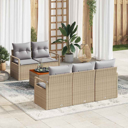 Garten-Sofa-Set mit Kissen 6 pcs Beige Poly Rattan