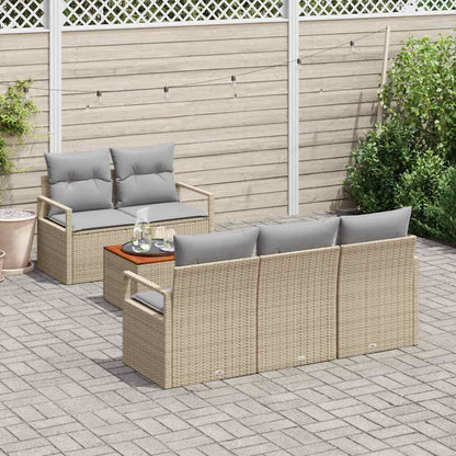 Garten-Sofa-Set mit Kissen 6 pcs Beige Poly Rattan