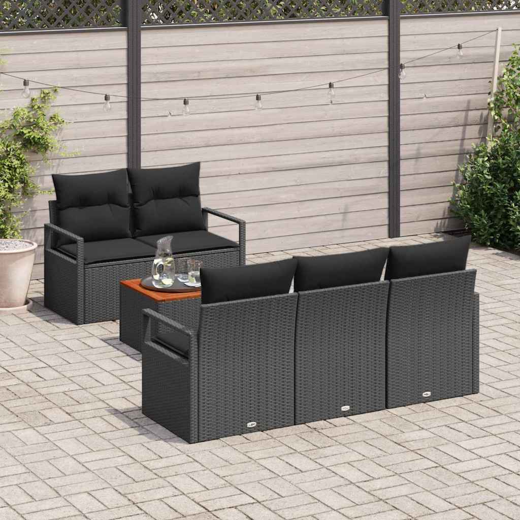 Garten-Sofa-Set mit Kissen 6 pcs Schwarz Poly Rattan