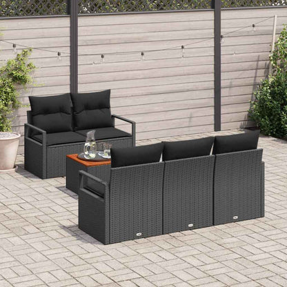 Garten-Sofa-Set mit Kissen 6 pcs Schwarz Poly Rattan
