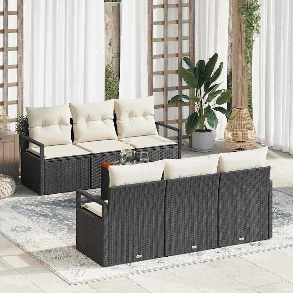 Garten-Sofa-Set mit Kissen 7 pcs Schwarz Poly Rattan
