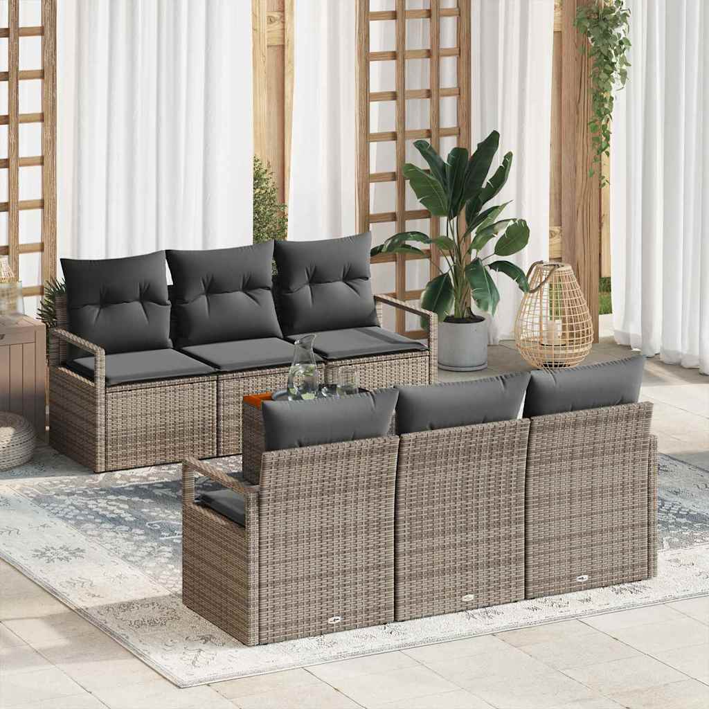 Garten-Sofa-Set mit Kissen 7 pcs Grau Poly Rattan