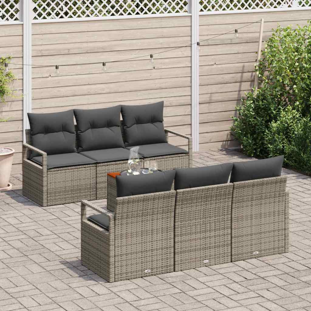 Garten-Sofa-Set mit Kissen 7 pcs Grau Poly Rattan