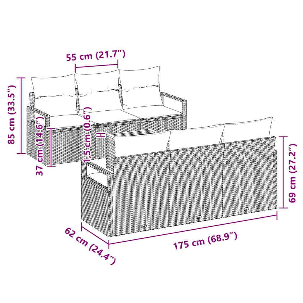 Garten-Sofa-Set mit Kissen 7 pcs Grau Poly Rattan