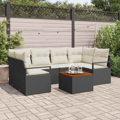 Garten-Sofa-Set mit Kissen 7 pcs Schwarz Poly Rattan