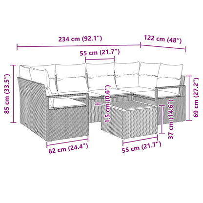 Garten-Sofa-Set mit Kissen 7 pcs Schwarz Poly Rattan