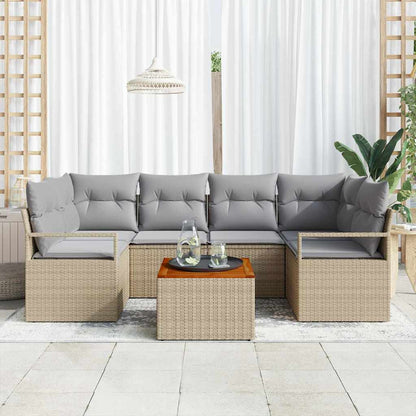 Garten-Sofa-Set mit Kissen 7 pcs Beige Poly Rattan