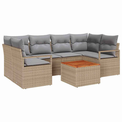 Garten-Sofa-Set mit Kissen 7 pcs Beige Poly Rattan