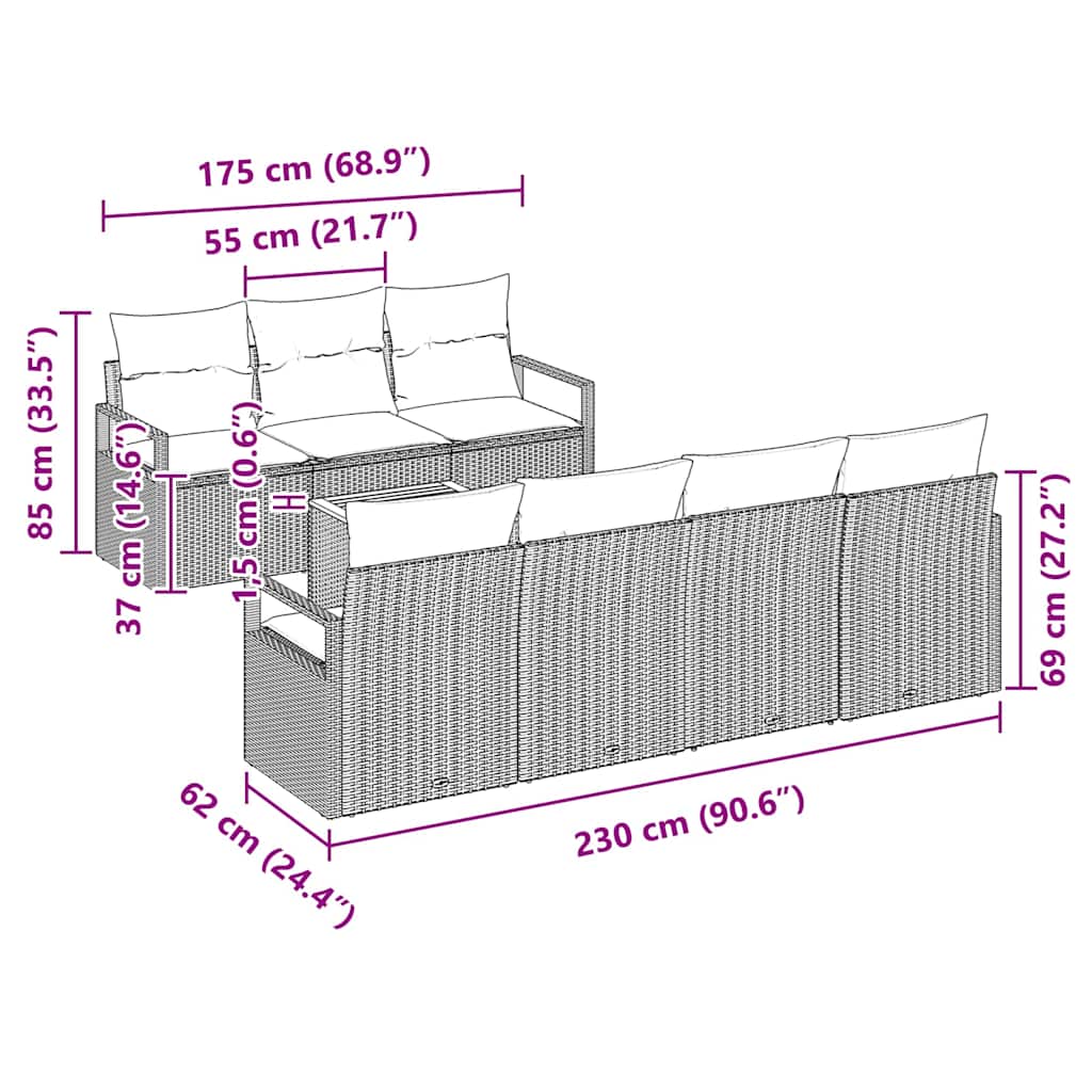 Garten-Sofa-Set mit Kissen 8 pcs Grau Poly Rattan