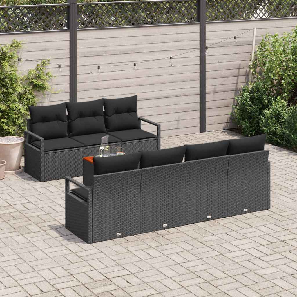 Garten-Sofa-Set mit Kissen 8 pcs Schwarz Poly Rattan