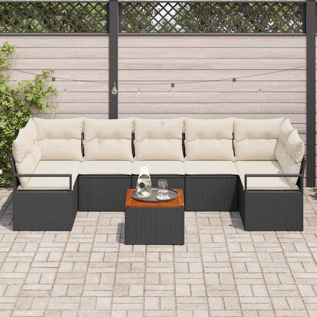Garten-Sofa-Set mit Kissen 8 pcs Schwarz Poly Rattan