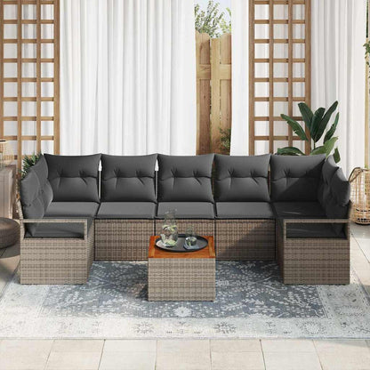 Garten-Sofa-Set mit Kissen 8 pcs Grau Poly Rattan