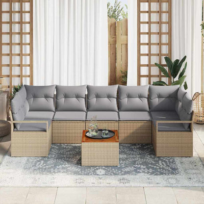 Garten-Sofa-Set mit Kissen 8 pcs Beige Poly Rattan