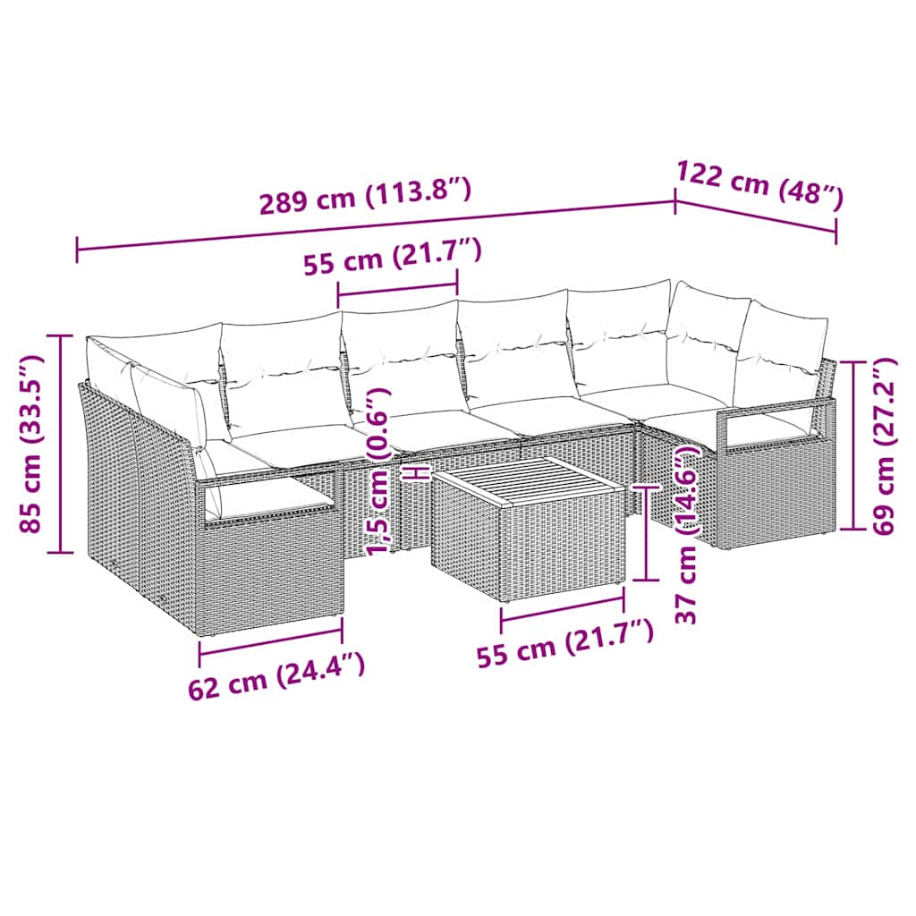 Garten-Sofa-Set mit Kissen 8 pcs Beige Poly Rattan