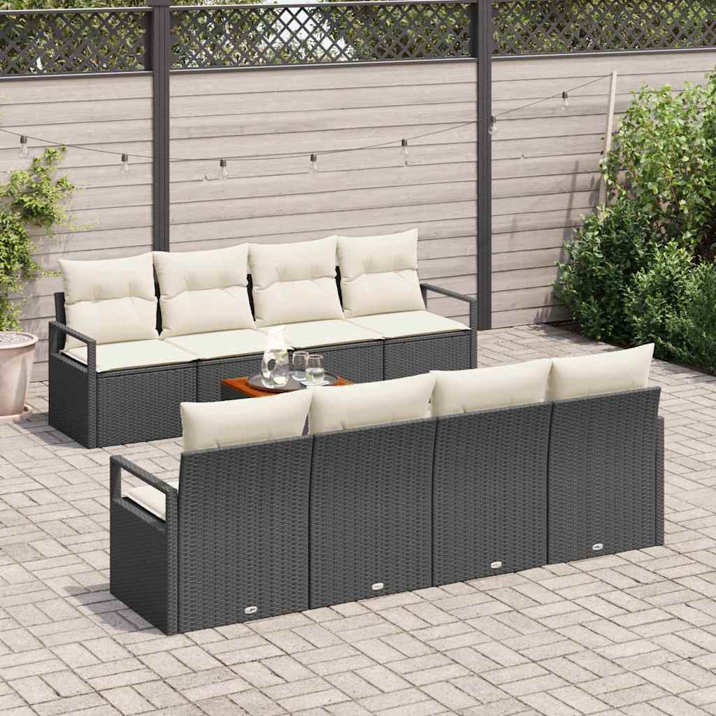 Garten-Sofa-Set mit Kissen 9 pcs Schwarz Poly Rattan