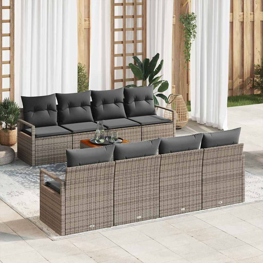 Garten-Sofa-Set mit Kissen 9 pcs Grau Poly Rattan