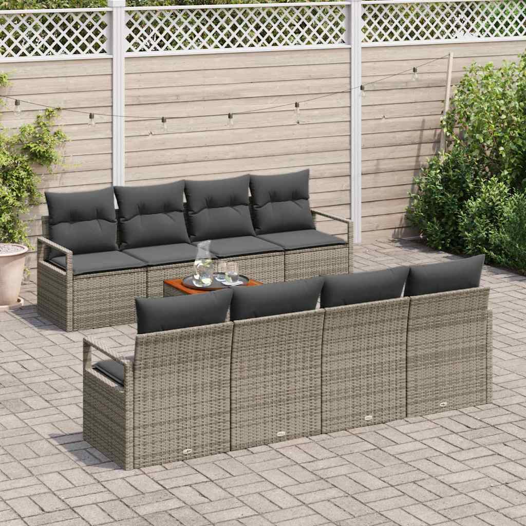 Garten-Sofa-Set mit Kissen 9 pcs Grau Poly Rattan