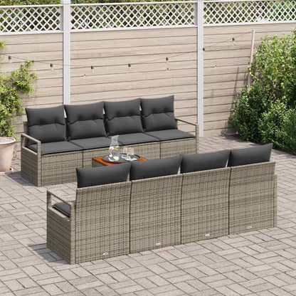 Garten-Sofa-Set mit Kissen 9 pcs Grau Poly Rattan