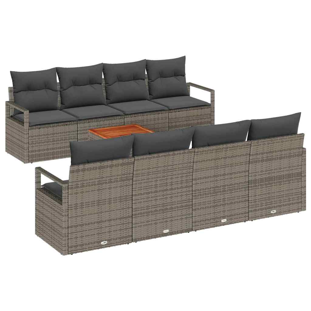 Garten-Sofa-Set mit Kissen 9 pcs Grau Poly Rattan