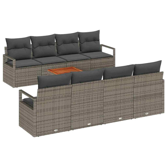 Garten-Sofa-Set mit Kissen 9 pcs Grau Poly Rattan