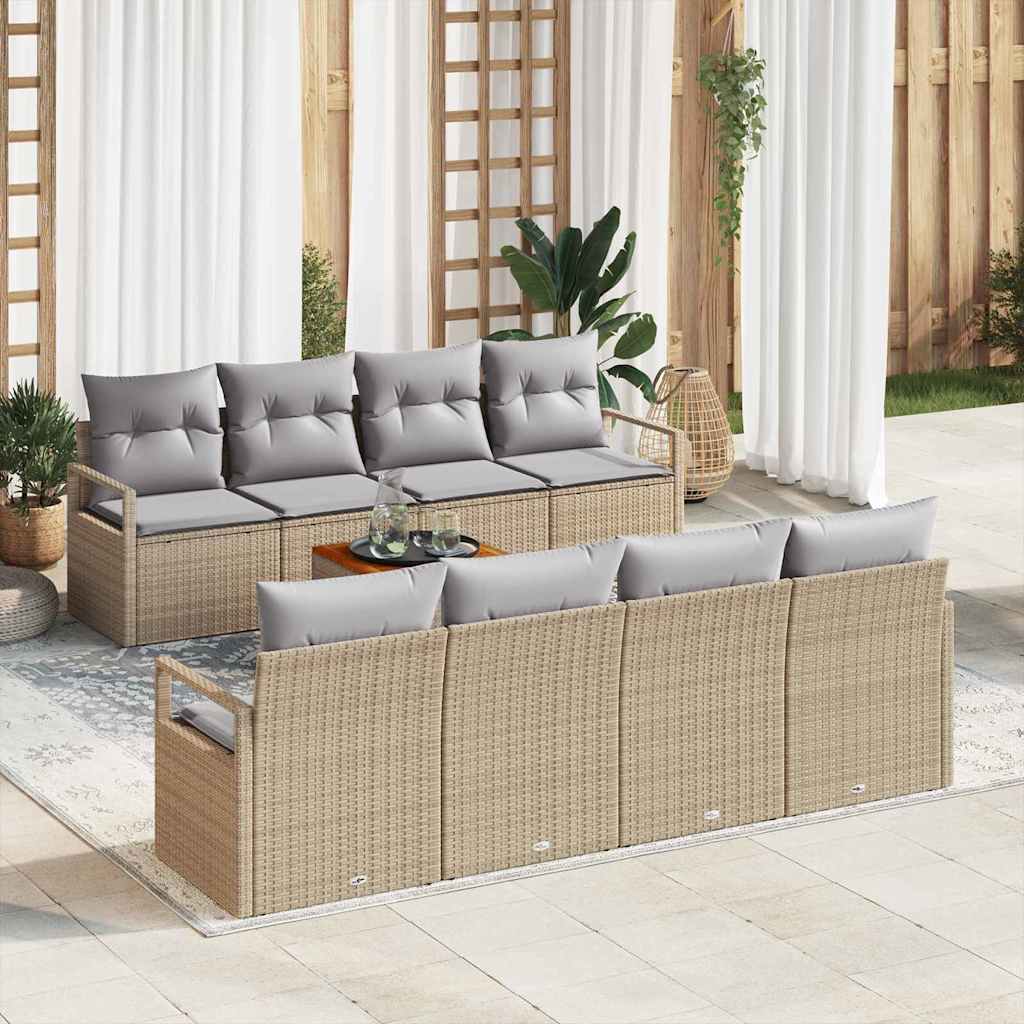 Garten-Sofa-Set mit Kissen 9 pcs Beige Poly Rattan