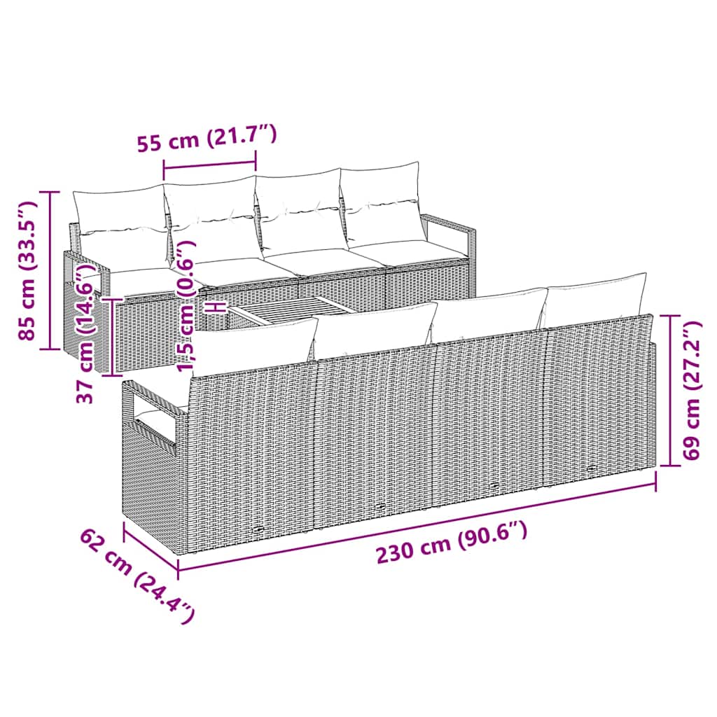Garten-Sofa-Set mit Kissen 9 pcs Beige Poly Rattan