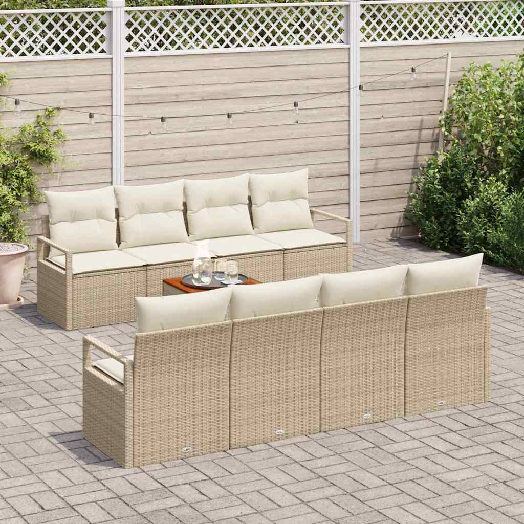 Garten-Sofa-Set mit Kissen 9 pcs Beige Poly Rattan
