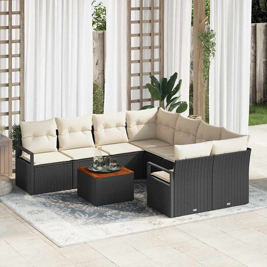 Garten-Sofa-Set mit Kissen 9 pcs Schwarz Poly Rattan