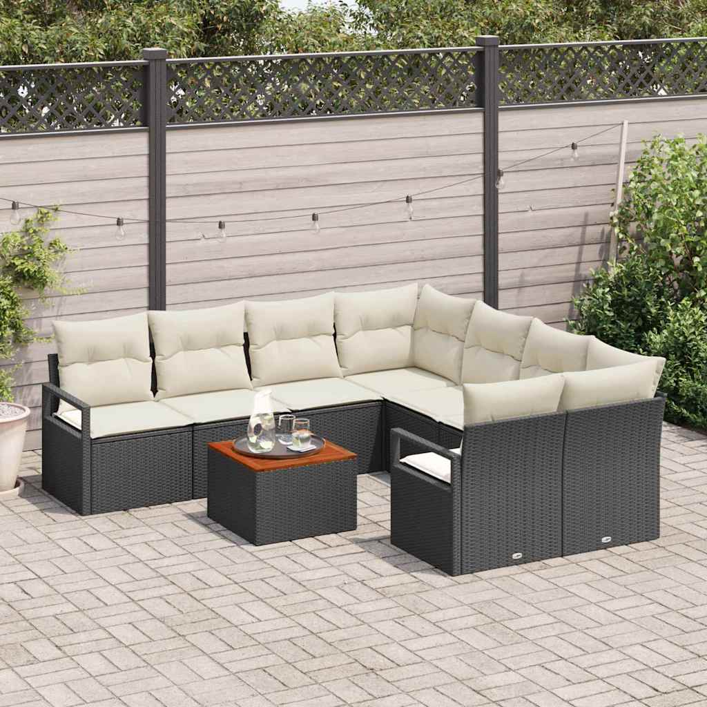 Garten-Sofa-Set mit Kissen 9 pcs Schwarz Poly Rattan