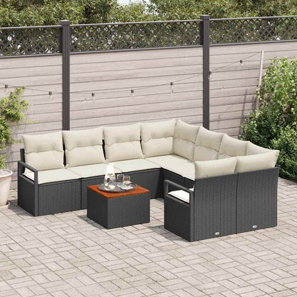 Garten-Sofa-Set mit Kissen 9 pcs Schwarz Poly Rattan