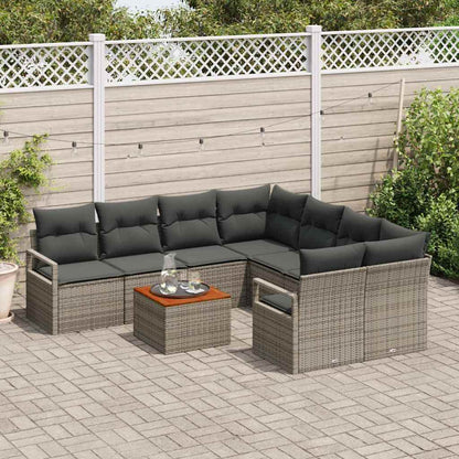 Garten-Sofa-Set mit Kissen 9 pcs Grau Poly Rattan
