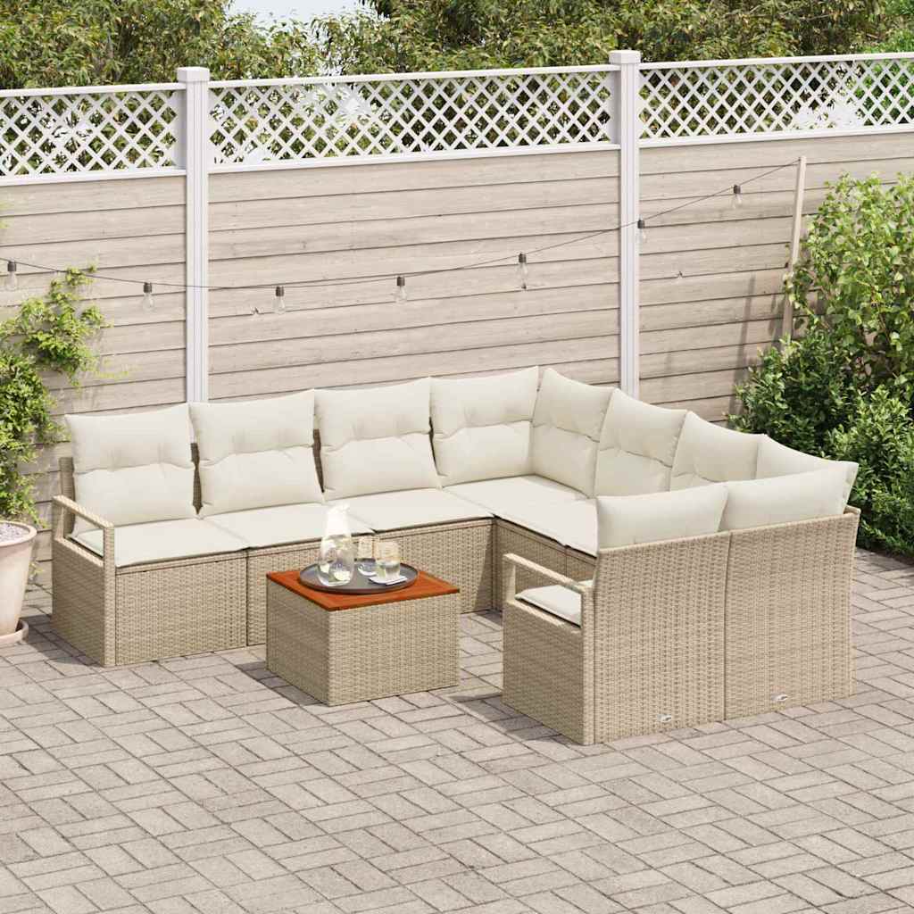Garten-Sofa-Set mit Kissen 9 pcs Beige Poly Rattan