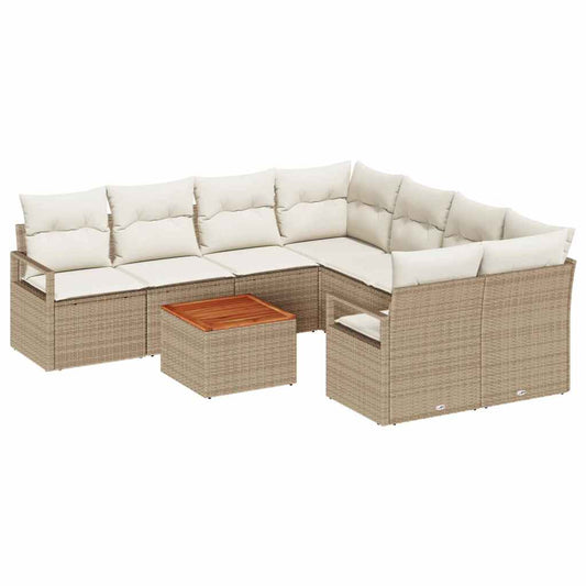 Garten-Sofa-Set mit Kissen 9 pcs Beige Poly Rattan