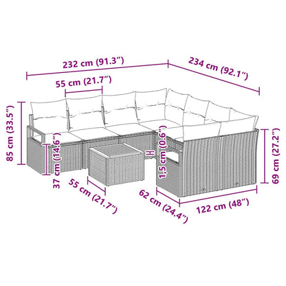 Garten-Sofa-Set mit Kissen 9 pcs Schwarz Poly Rattan