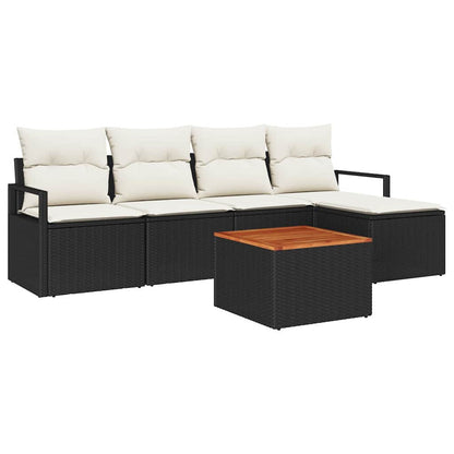 Garten-Sofa-Set mit Kissen 6 pcs Schwarz Poly Rattan