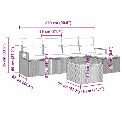 Garten-Sofa-Set mit Kissen 6 pcs Grau Poly Rattan