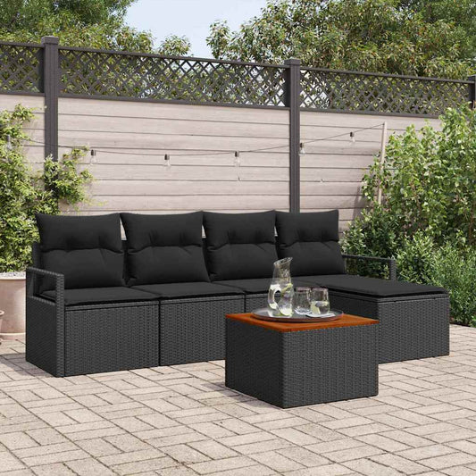 Garten-Sofa-Set mit Kissen 6 pcs Schwarz Poly Rattan