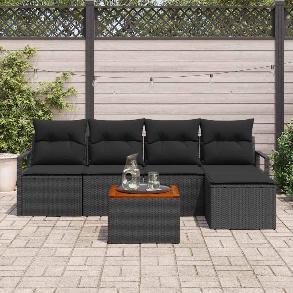 Garten-Sofa-Set mit Kissen 6 pcs Schwarz Poly Rattan