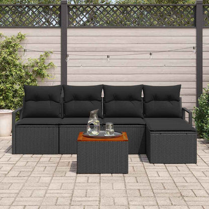 Garten-Sofa-Set mit Kissen 6 pcs Schwarz Poly Rattan
