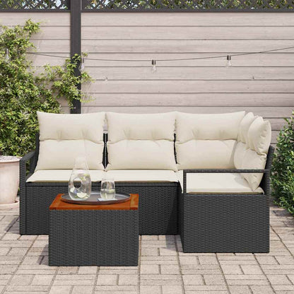 Garten-Sofa-Set mit Kissen 5 pcs Schwarz Poly Rattan