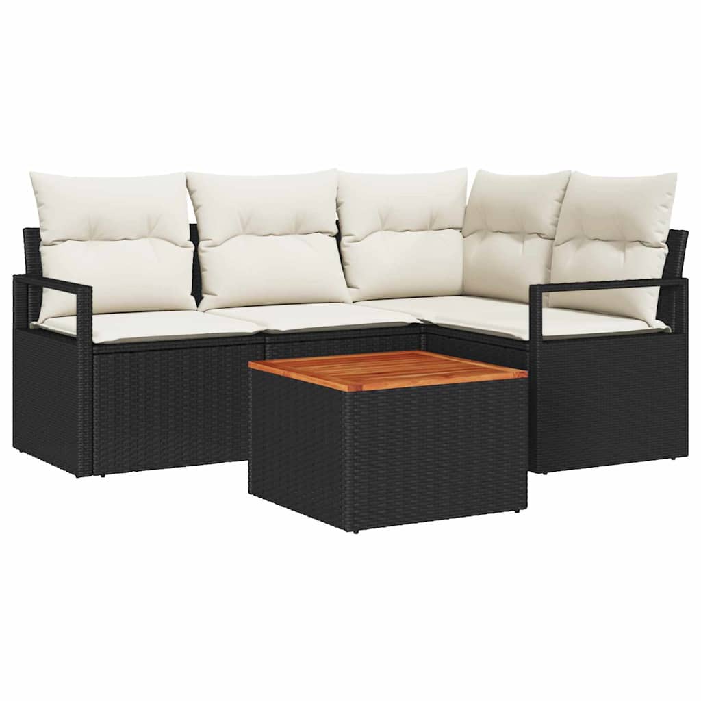 Garten-Sofa-Set mit Kissen 5 pcs Schwarz Poly Rattan