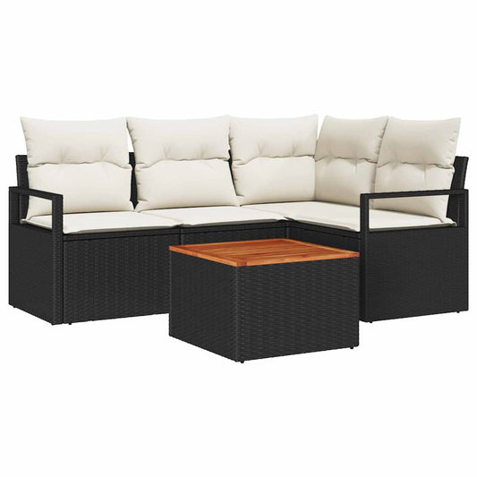 Garten-Sofa-Set mit Kissen 5 pcs Schwarz Poly Rattan
