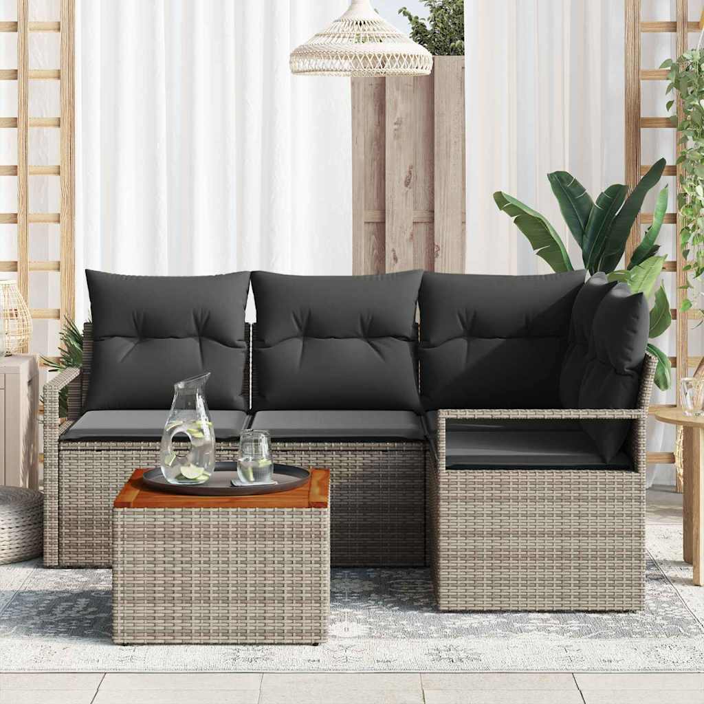 Garten-Sofa-Set mit Kissen 5 pcs Grau Poly Rattan
