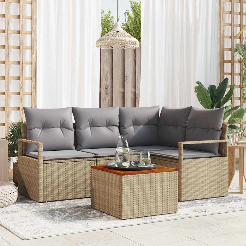 Garten-Sofa-Set mit Kissen 5 pcs Beige Poly Rattan