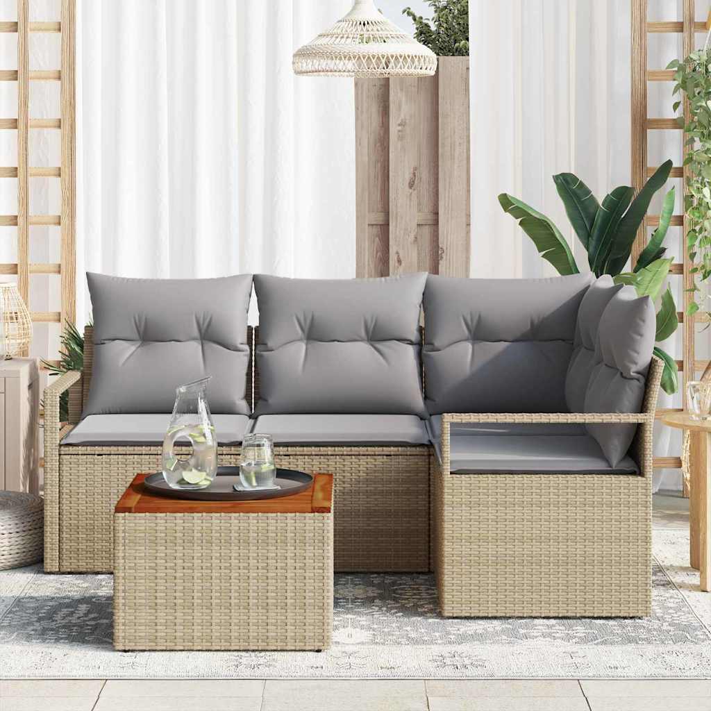 Garten-Sofa-Set mit Kissen 5 pcs Beige Poly Rattan