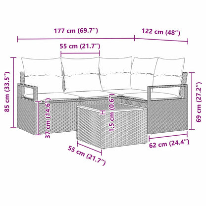 Garten-Sofa-Set mit Kissen 5 pcs Beige Poly Rattan