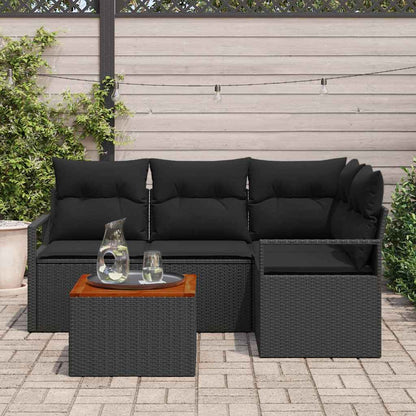 Garten-Sofa-Set mit Kissen 5 pcs Schwarz Poly Rattan