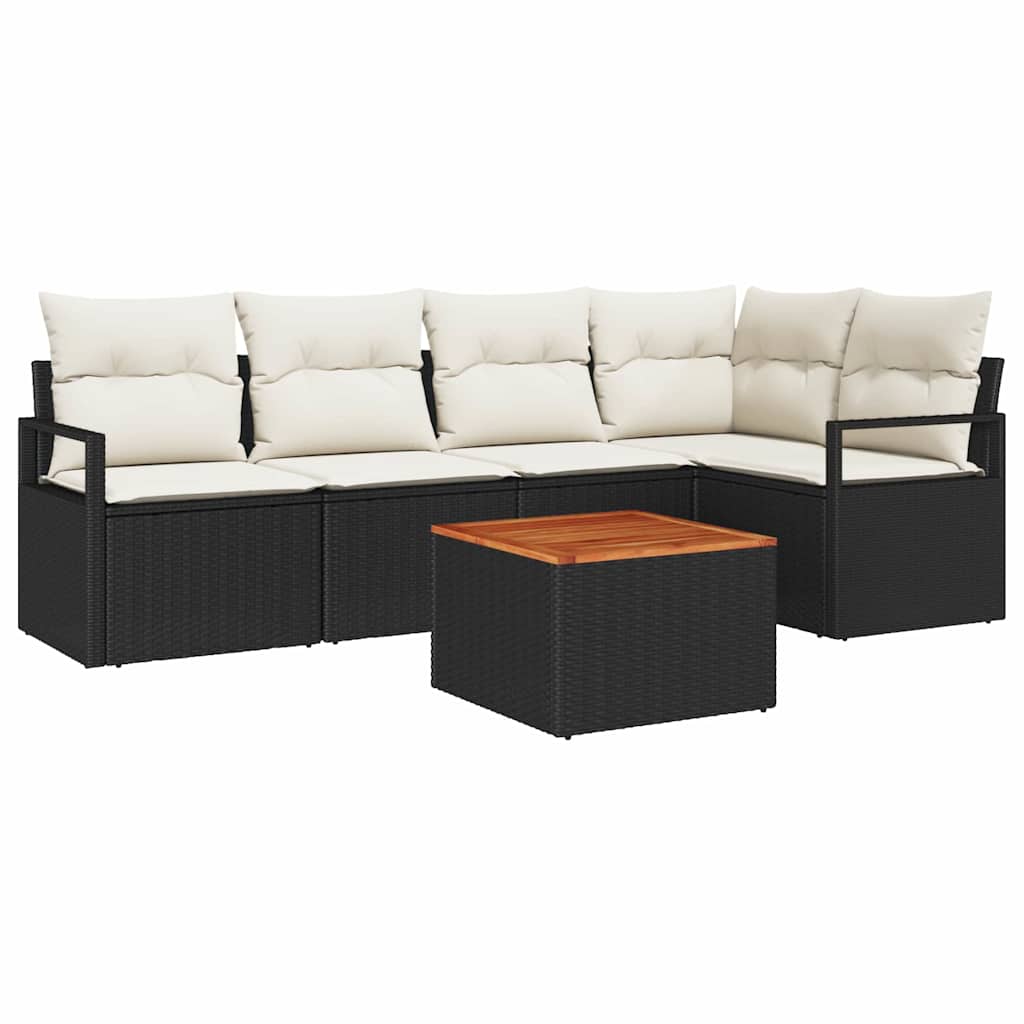 Garten-Sofa-Set mit Kissen 6 pcs Schwarz Poly Rattan