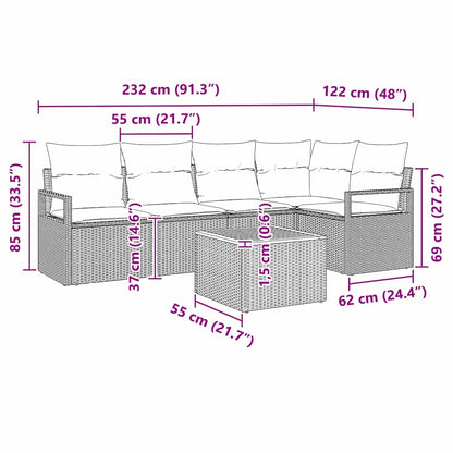 Garten-Sofa-Set mit Kissen 6 pcs Schwarz Poly Rattan