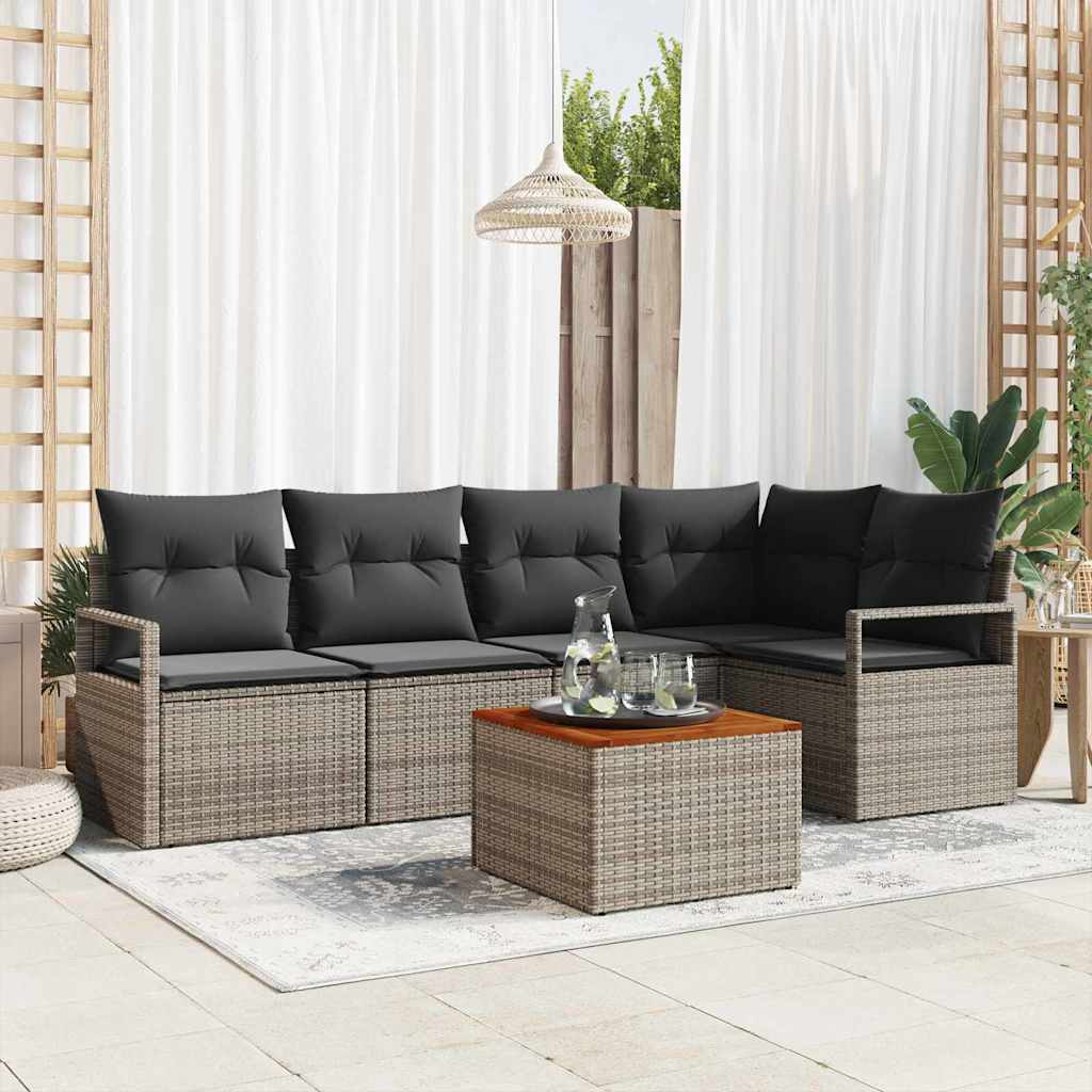 Garten-Sofa-Set mit Kissen 6 pcs Grau Poly Rattan